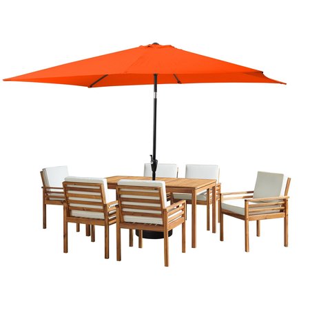 Alaterre Furniture 8 Piece Set, Okemo Table with 6 Chairs, 10-Foot Rectangular Umbrella Orange ANOK01RE03S6